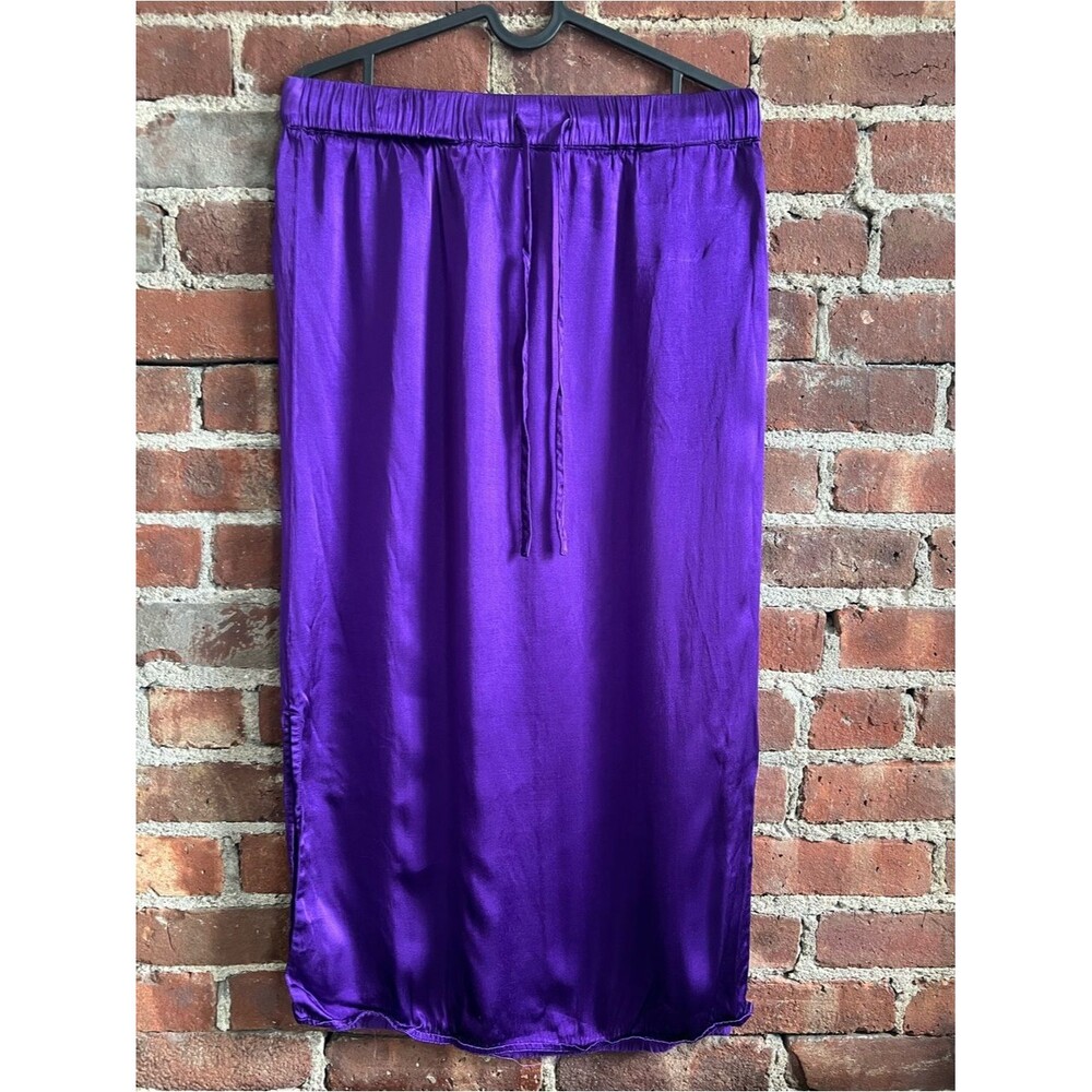 SELECTED Femme Purple Satin Midi Skirt Side Slit Drawstring Waist Size Small